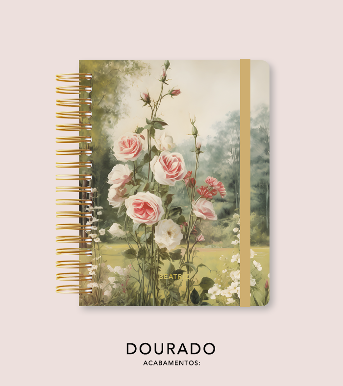 Capa + Espiral Colegial Jardim Secreto Pintura 02 | com Bolso e Divisórias