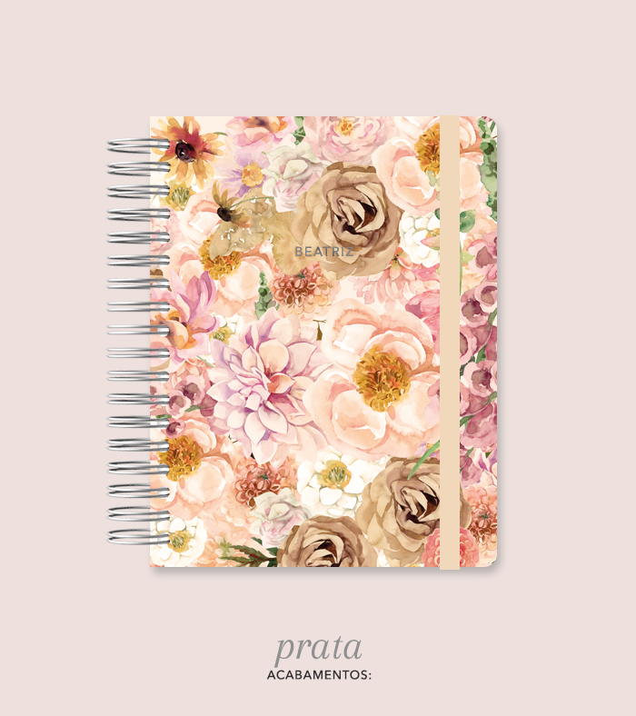 Capa + Espiral Mini Flores 1 | com Bolso e Divisórias