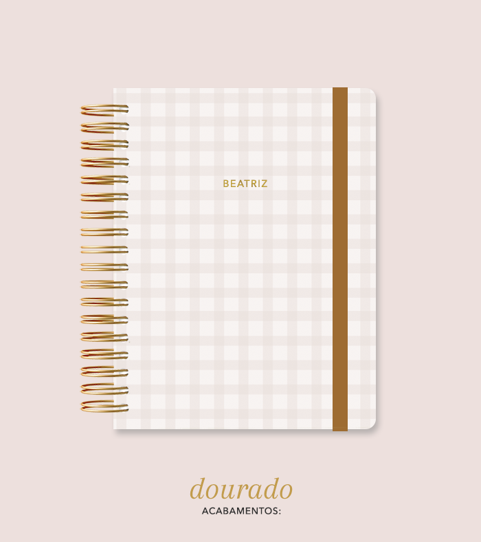 Capa + Espiral Mini Marrom Xadrez | com Bolso e Divisórias