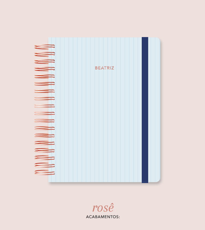 Capa + Espiral Colegial Azul Listrado | com Bolso e Divisórias