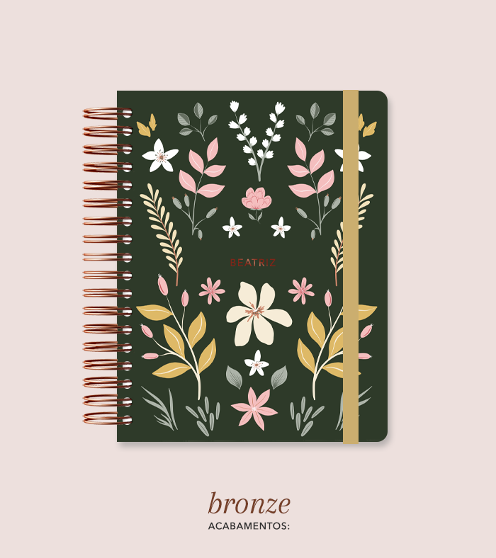 Capa + Espiral Mini Jardim Verde | com Bolso e Divisórias