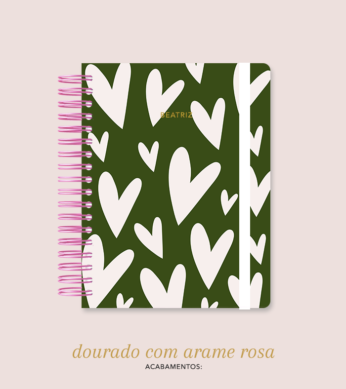 Capa + Espiral Colegial Corações 4 | com Bolso e Divisórias