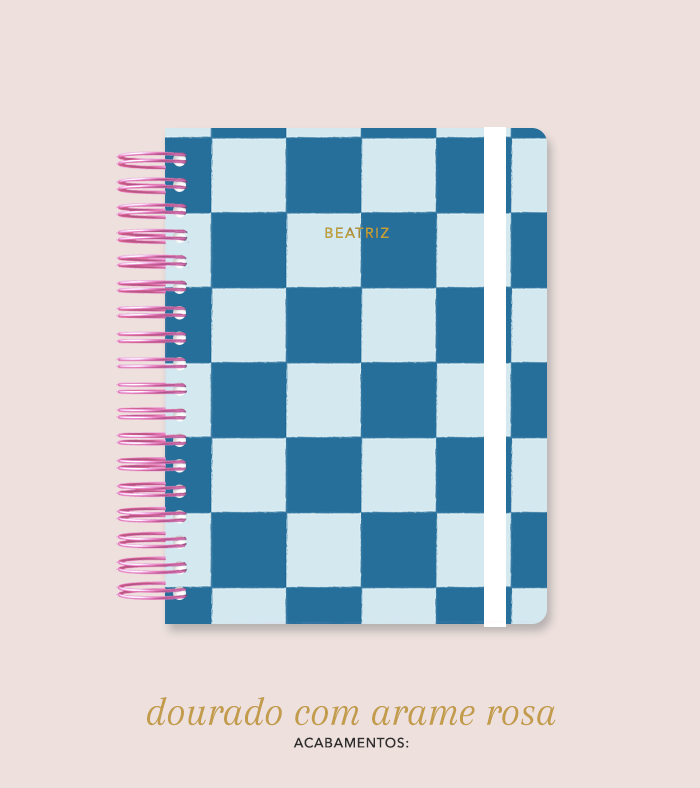 Capa + Espiral Colegial Navy Checkered | com Bolso e Divisórias
