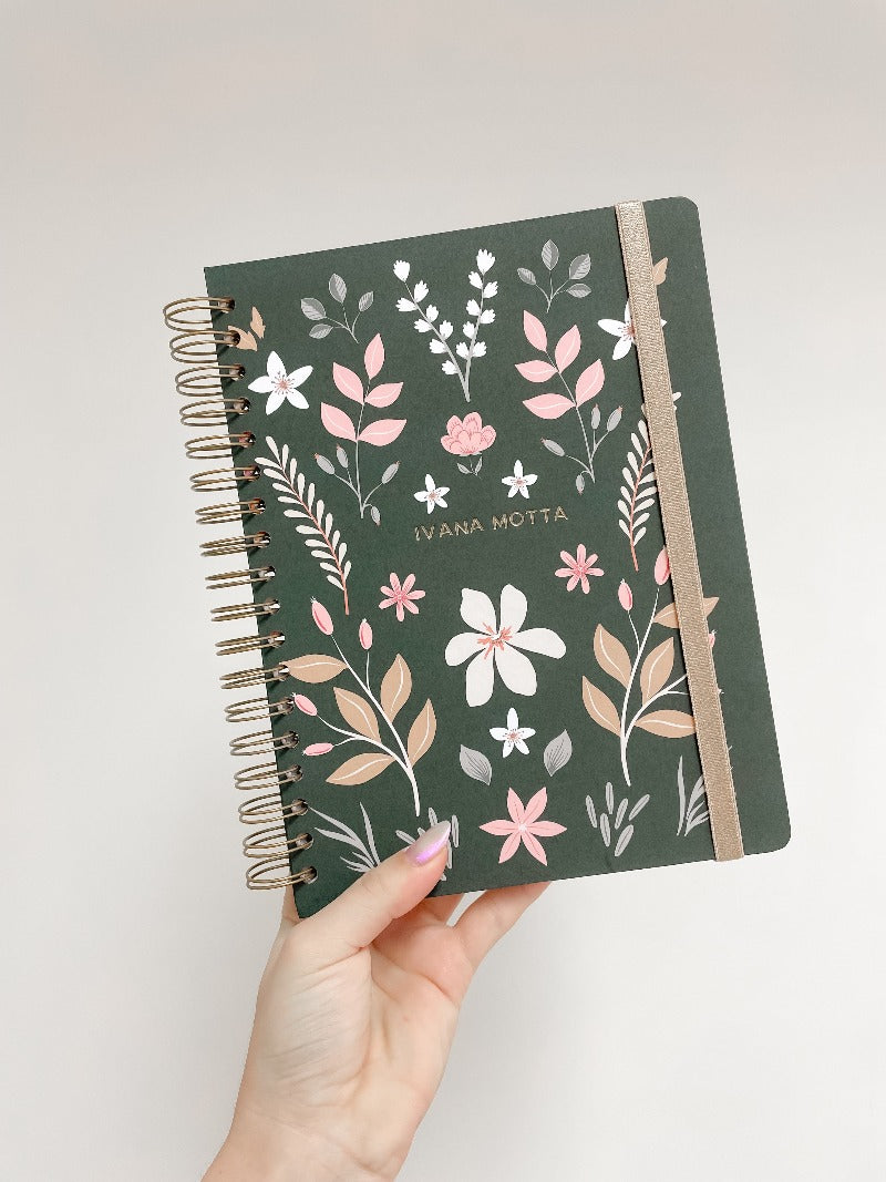 Capa + Espiral Mini Jardim Verde | com Bolso e Divisórias