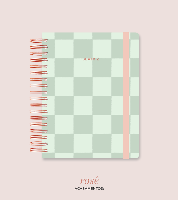 Capa + Espiral Colegial Verde Checkered | com Bolso e Divisórias