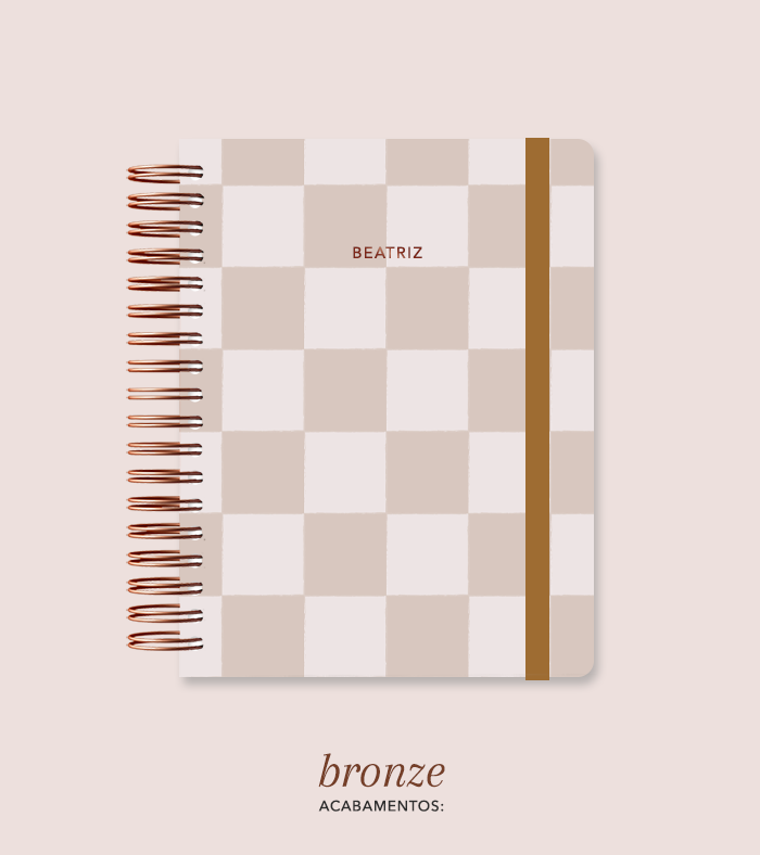 Capa + Espiral Colegial Marrom Checkered | com Bolso e Divisórias
