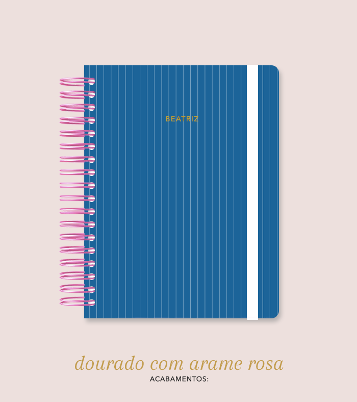 Capa + Espiral Colegial Navy Listrado | com Bolso e Divisórias