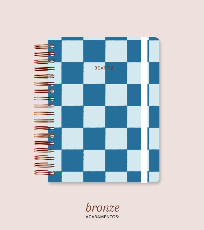 Capa + Espiral Colegial Navy Checkered | com Bolso e Divisórias