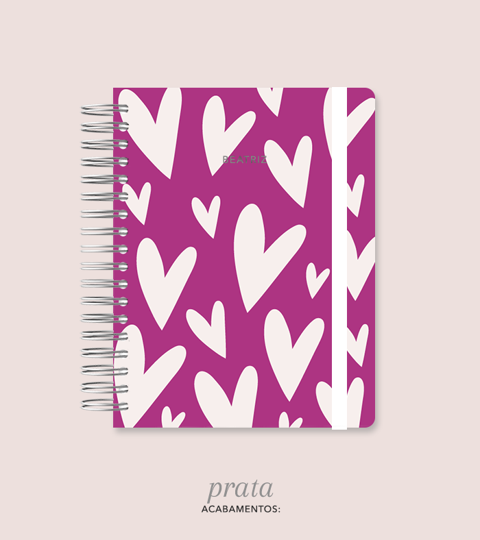 Capa + Espiral Colegial Corações 6 | com Bolso e Divisórias