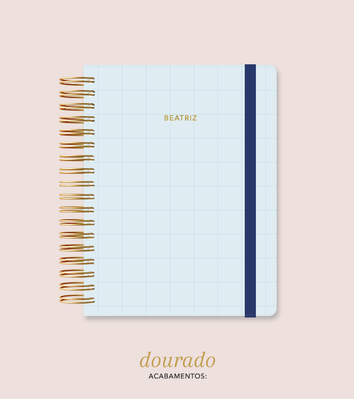 Capa + Espiral Colegial Azul Quadriculado | com Bolso e Divisórias
