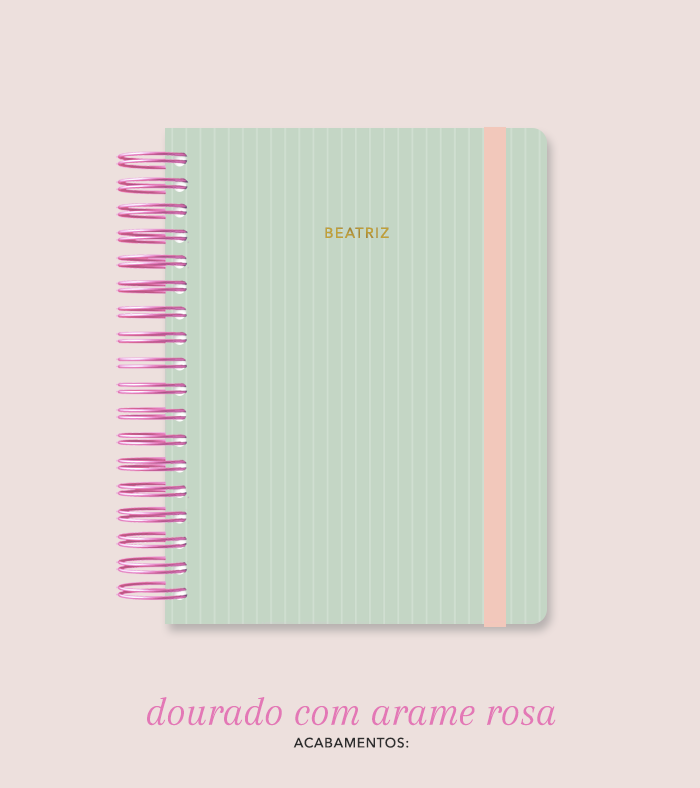 Capa + Espiral Colegial Verde Listrado | com Bolso e Divisórias