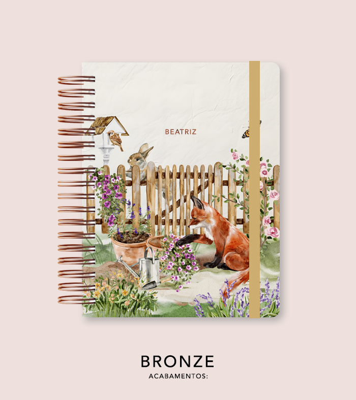 Capa + Espiral Colegial Jardim Secreto Aquarela 02 | com Bolso e Divisórias