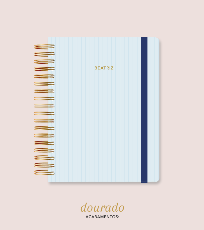 Capa + Espiral Colegial Azul Listrado | com Bolso e Divisórias
