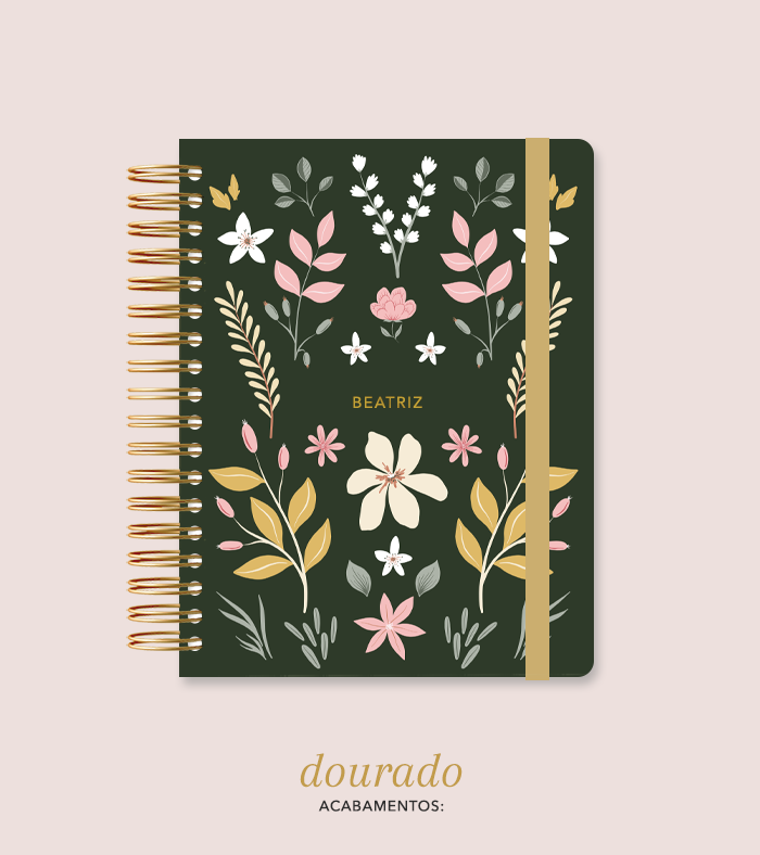 Capa + Espiral Mini Jardim Verde | com Bolso e Divisórias