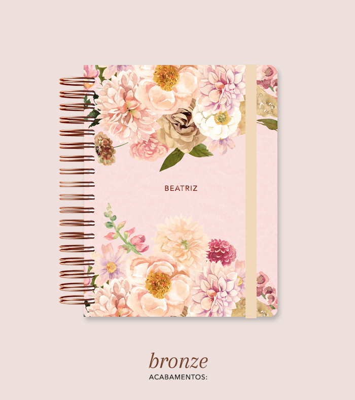 Capa + Espiral Mini Flores 2 | com Bolso e Divisórias