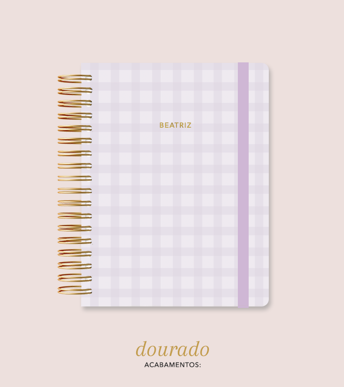 Capa + Espiral Colegial Lilás Xadrez | com Bolso e Divisórias