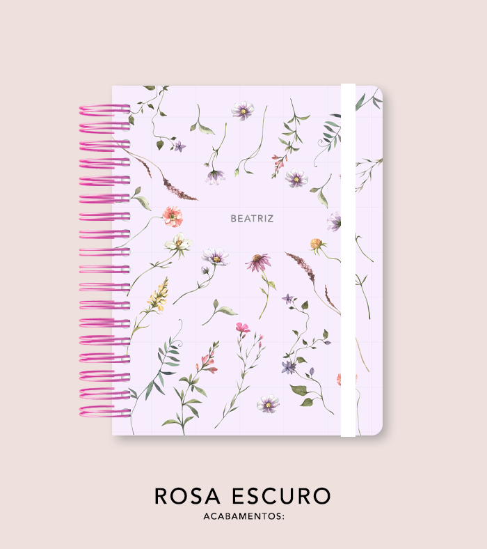 Capa + Espiral Colegial Lilás Floral | com Bolso e Divisórias