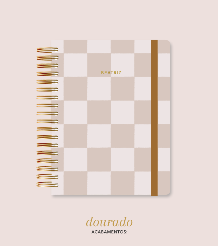 Capa + Espiral Colegial Marrom Checkered | com Bolso e Divisórias