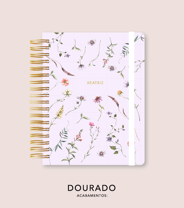 Capa + Espiral Colegial Lilás Floral | com Bolso e Divisórias