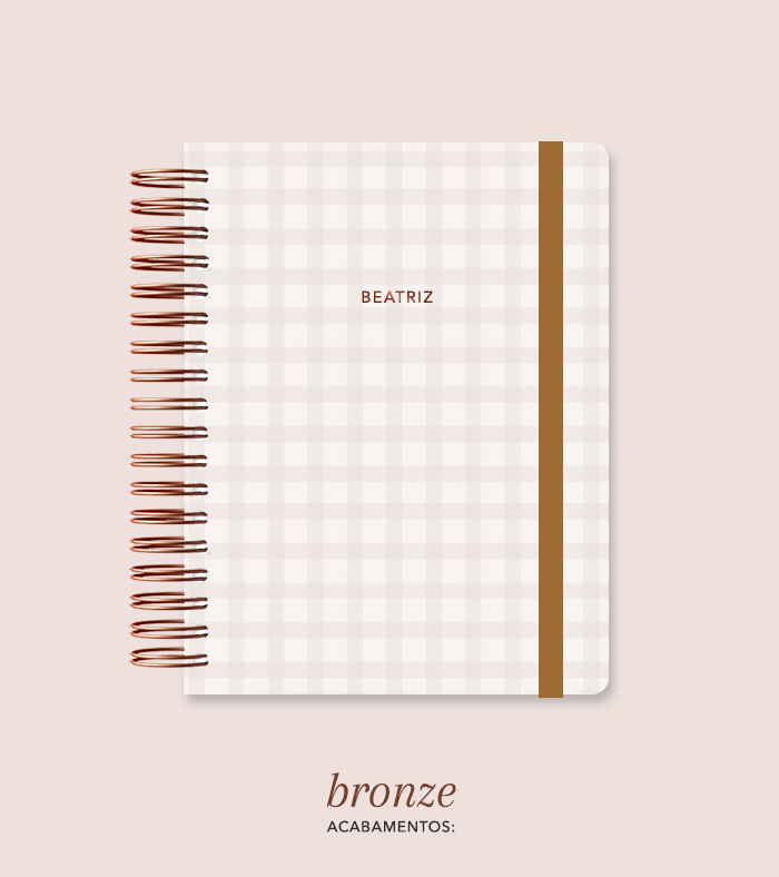 Capa + Espiral Mini Marrom Xadrez | com Bolso e Divisórias