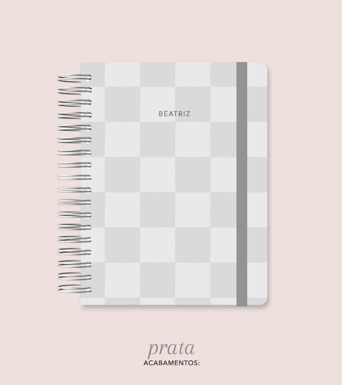Capa + Espiral Colegial Cinza Checkered | com Bolso e Divisórias