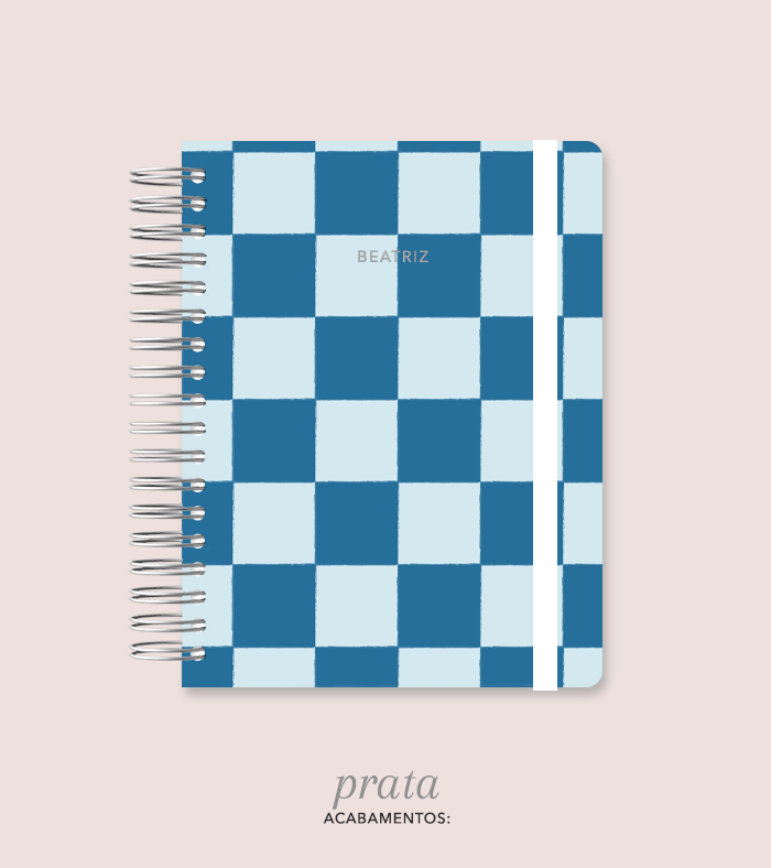 Capa + Espiral Colegial Navy Checkered | com Bolso e Divisórias