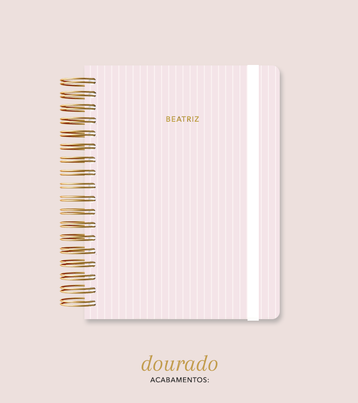 Capa + Espiral Colegial Rosa Listrado | com Bolso e Divisórias
