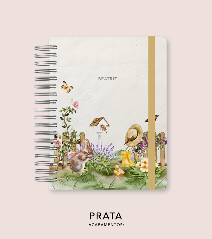 Capa + Espiral Colegial Jardim Secreto Aquarela 01 | com Bolso e Divisórias