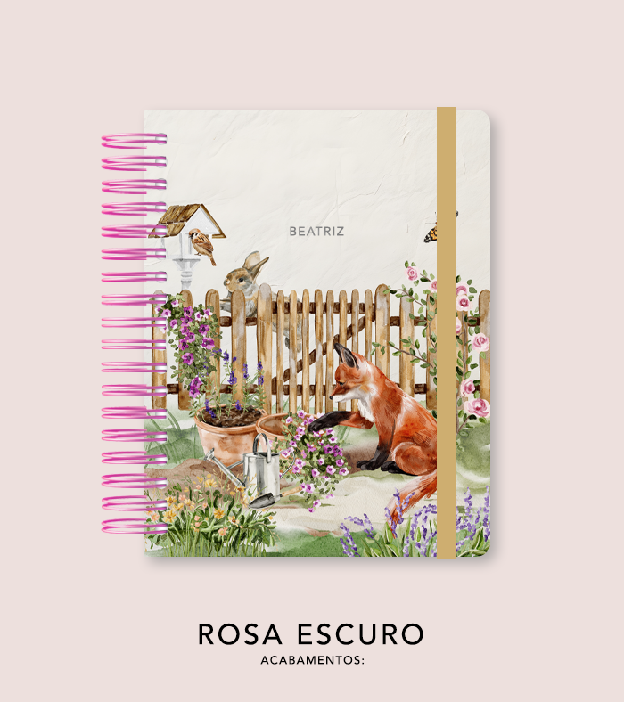 Capa + Espiral Colegial Jardim Secreto Aquarela 02 | com Bolso e Divisórias