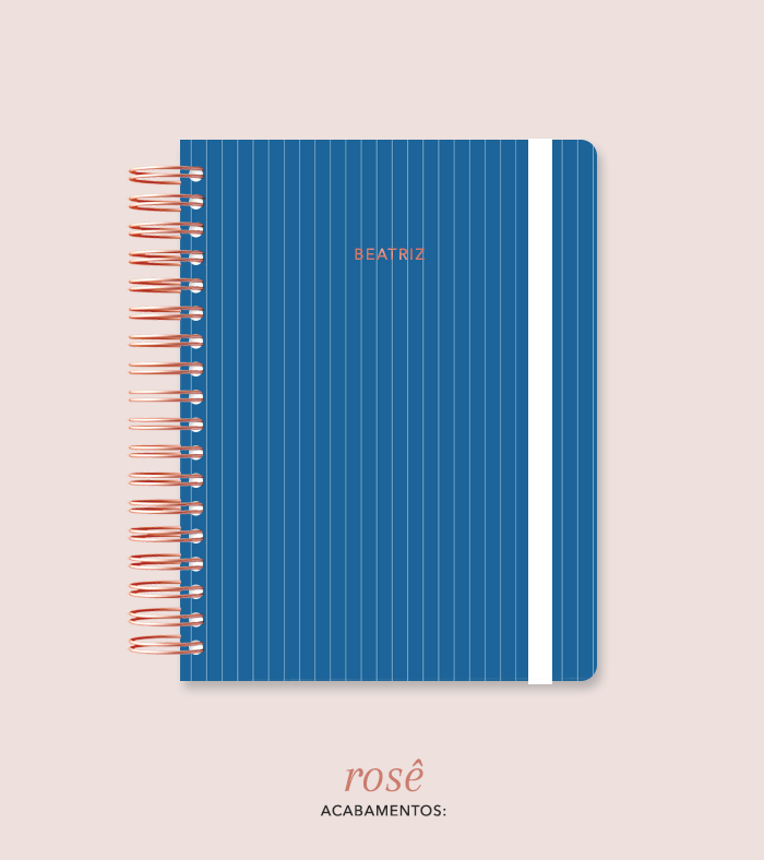 Capa + Espiral Colegial Navy Listrado | com Bolso e Divisórias