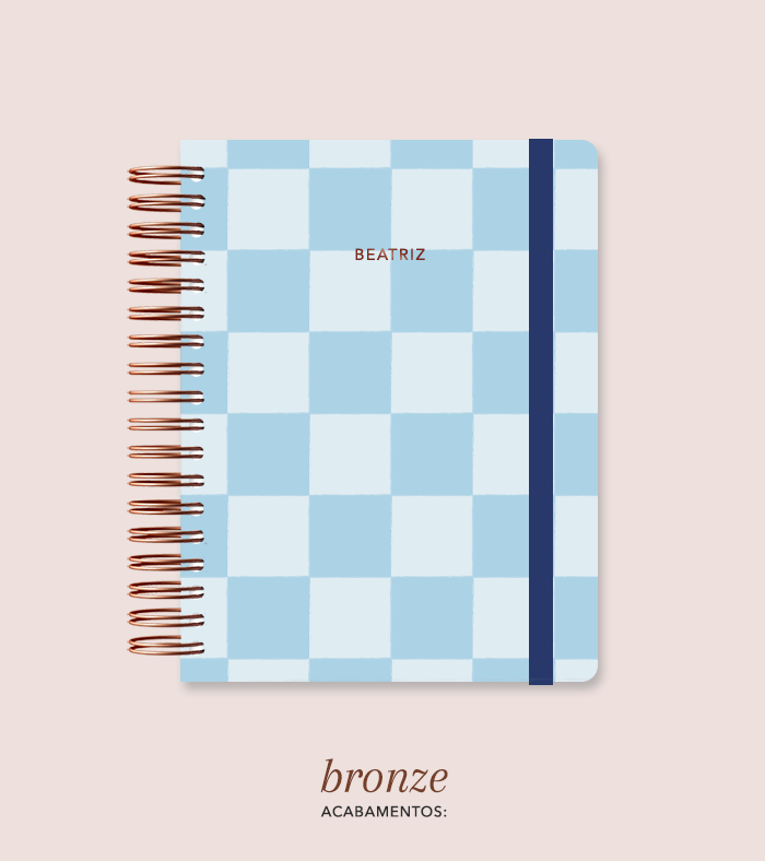 Capa + Espiral Colegial Azul Checkered | com Bolso e Divisórias