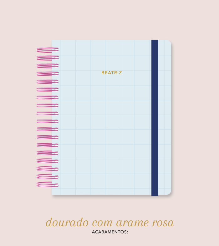 Capa + Espiral Colegial Azul Quadriculado | com Bolso e Divisórias