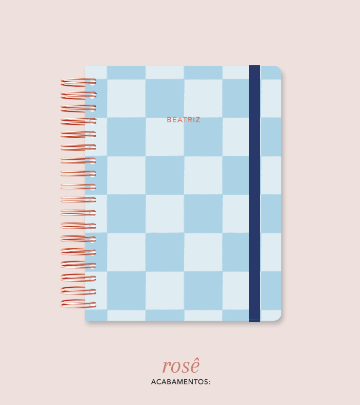 Capa + Espiral Colegial Azul Checkered | com Bolso e Divisórias