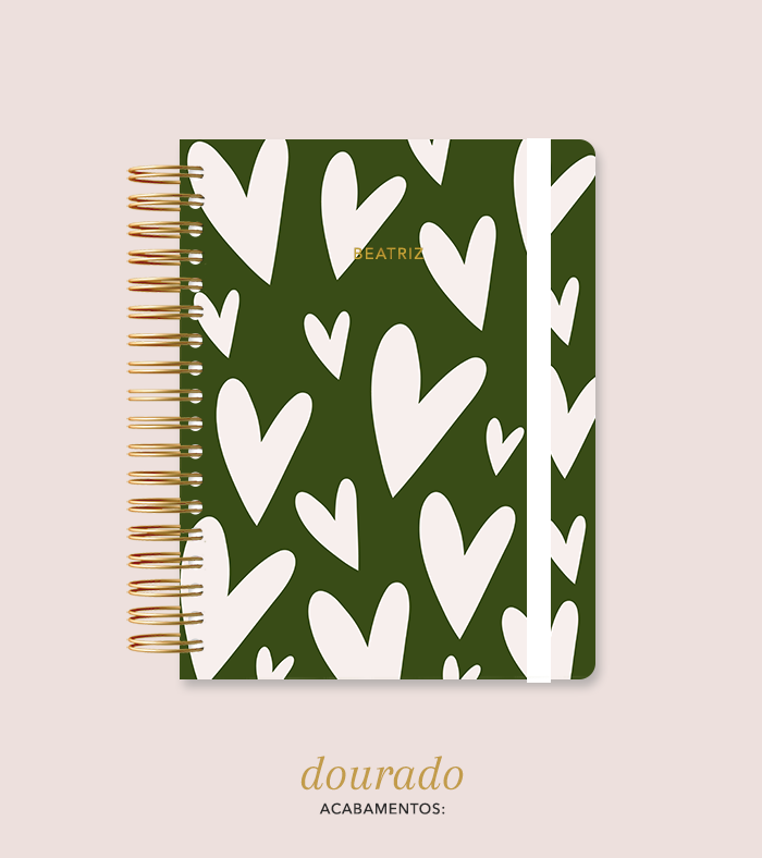 Capa + Espiral Colegial Corações 4 | com Bolso e Divisórias