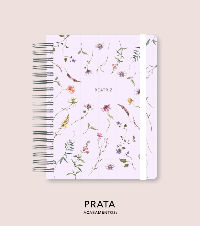 Capa + Espiral Colegial Lilás Floral | com Bolso e Divisórias