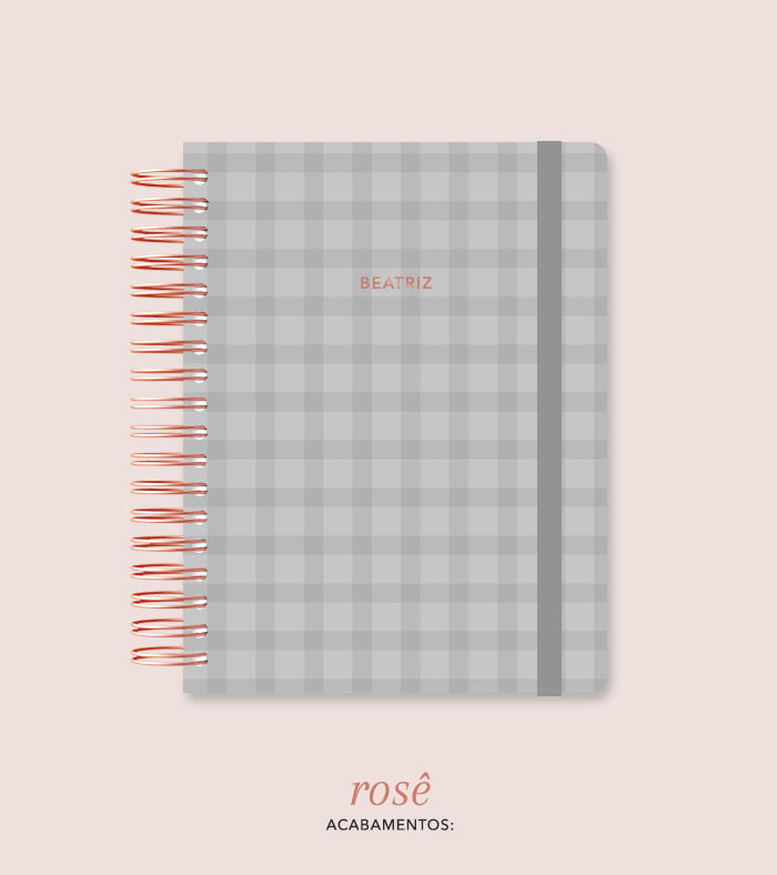 Capa + Espiral Mini Cinza Xadrez | com Bolso e Divisórias