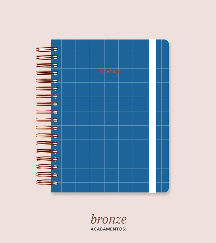 Capa + Espiral Colegial Navy Quadriculado | com Bolso e Divisórias