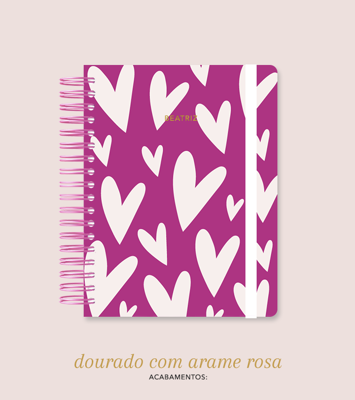 Capa + Espiral Colegial Corações 6 | com Bolso e Divisórias