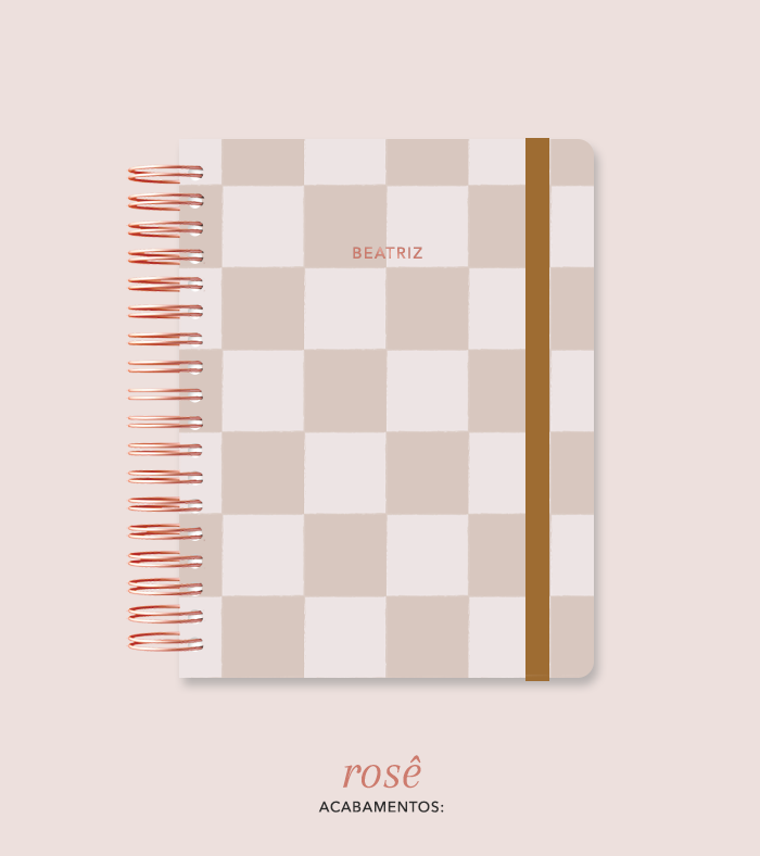 Capa + Espiral Colegial Marrom Checkered | com Bolso e Divisórias