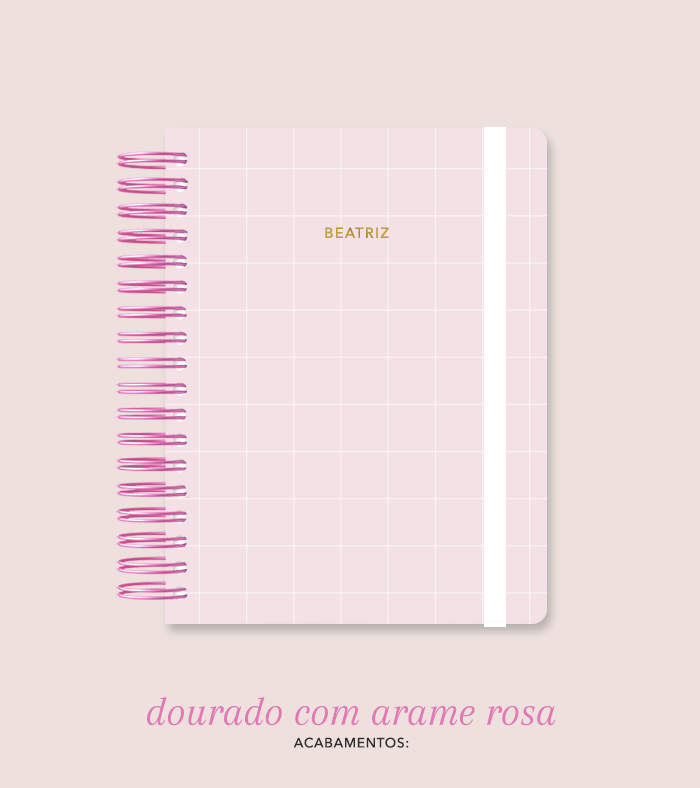Capa + Espiral Colegial Rosa Quadriculado | com Bolso e Divisórias