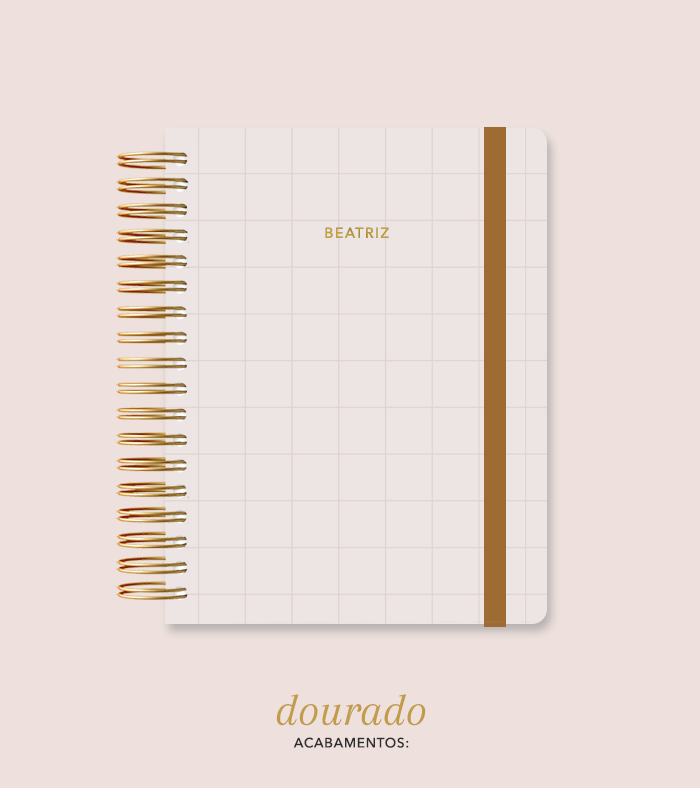 Capa + Espiral Colegial Marrom Quadriculado | com Bolso e Divisórias