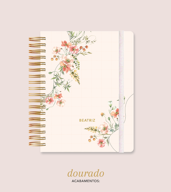 Capa + Espiral Colegial Pêssego | com Bolso e Divisórias