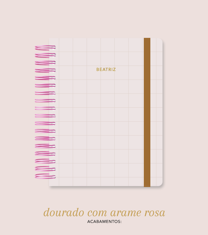 Capa + Espiral Colegial Marrom Quadriculado | com Bolso e Divisórias