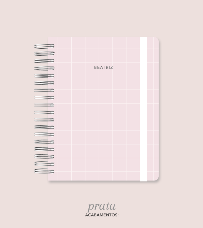 Capa + Espiral Colegial Rosa Quadriculado | com Bolso e Divisórias