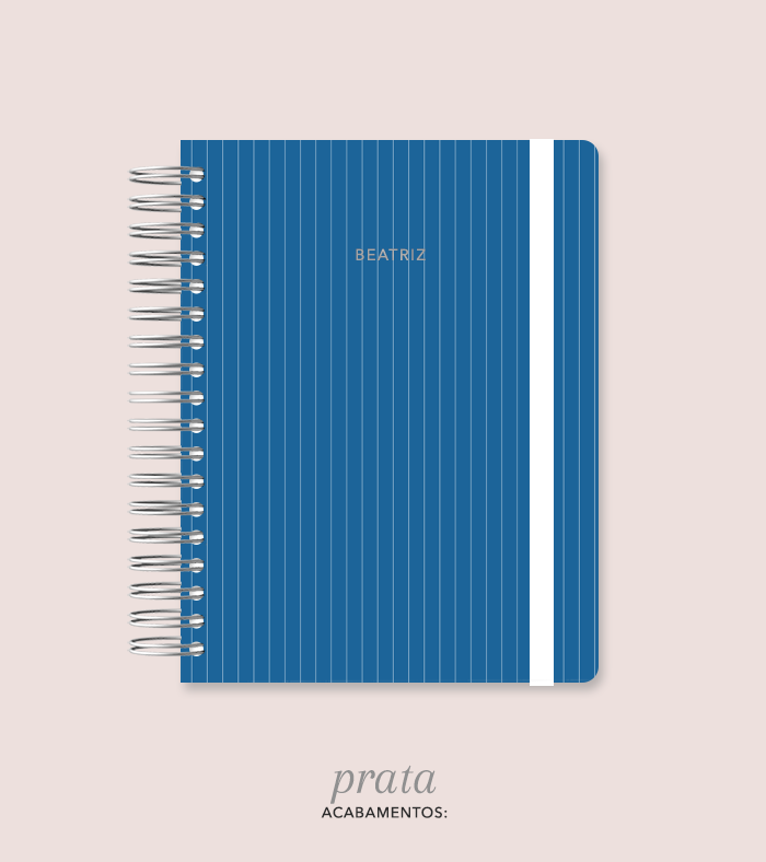 Capa + Espiral Colegial Navy Listrado | com Bolso e Divisórias