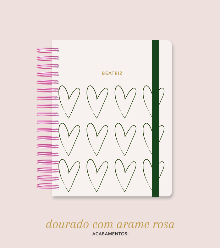 Capa + Espiral Colegial Corações 3 | com Bolso e Divisórias