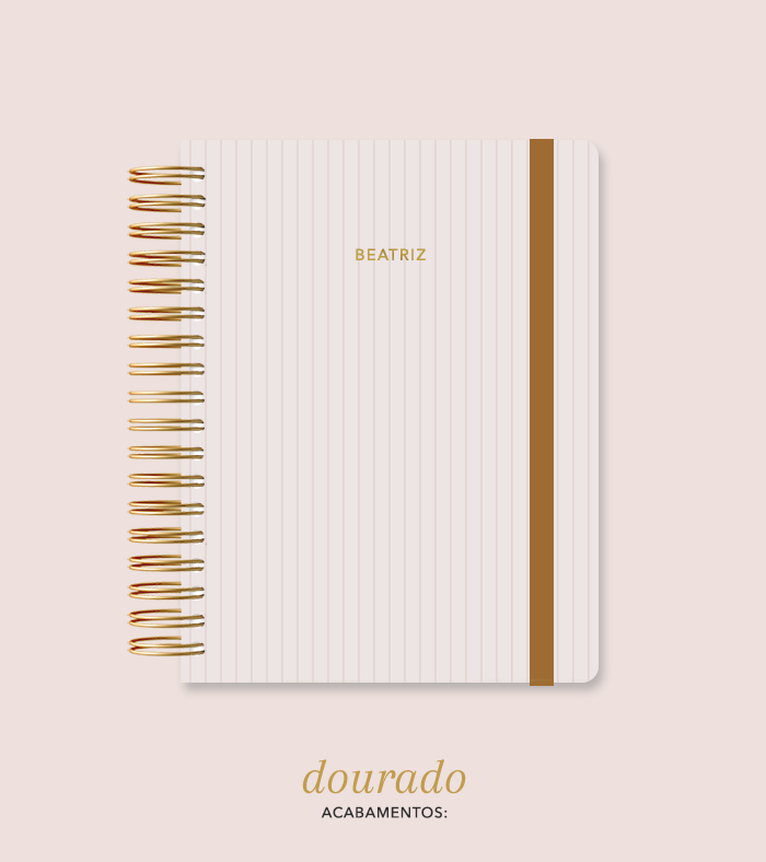 Capa + Espiral Colegial Marrom Listrado | com Bolso e Divisórias