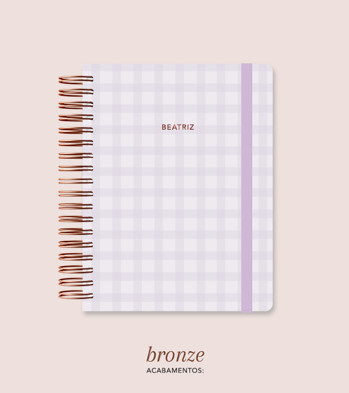 Capa + Espiral Mini Lilás Xadrez | com Bolso e Divisórias