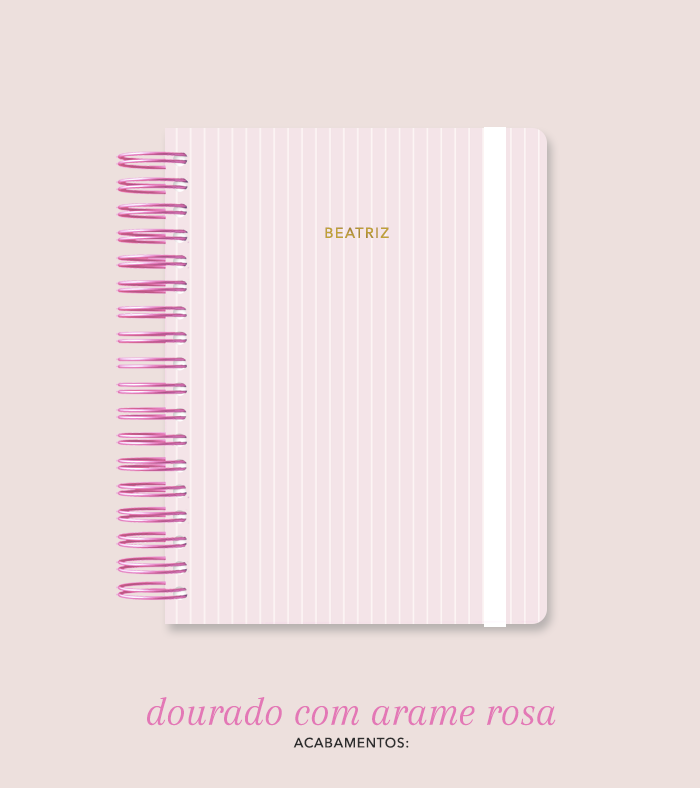 Capa + Espiral Colegial Rosa Listrado | com Bolso e Divisórias