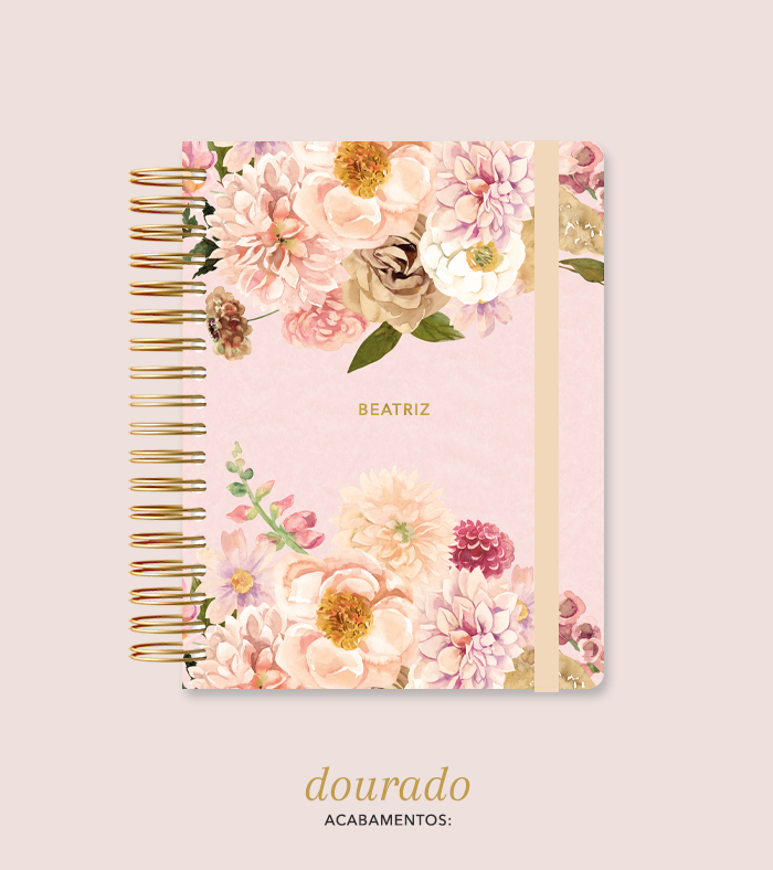 Capa + Espiral Mini Flores 2 | com Bolso e Divisórias